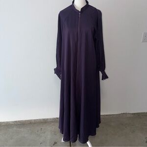 Deep Purple Modest Maxi Dress Abaya Style with Matching Scarf|Elegant ZipFront|
